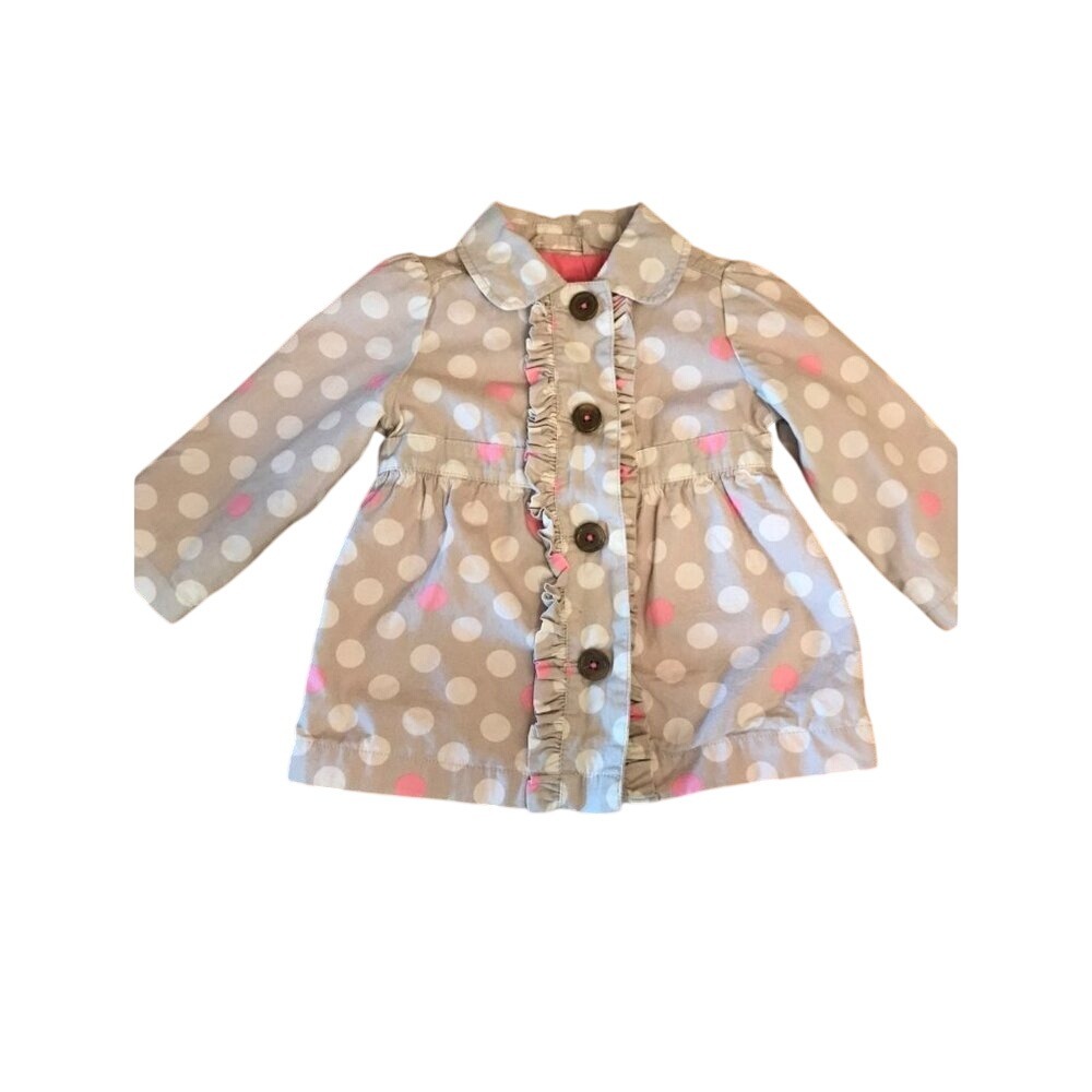 Genuine Kids Kids Polka Dot Ruffle Trench Coat Gray Pink 12M